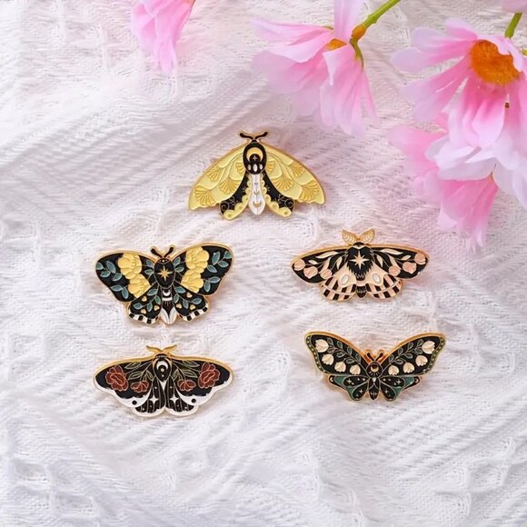 Set of (5) Beautiful Floral Moth Pins - Brand-New! - Picture 5 of 13